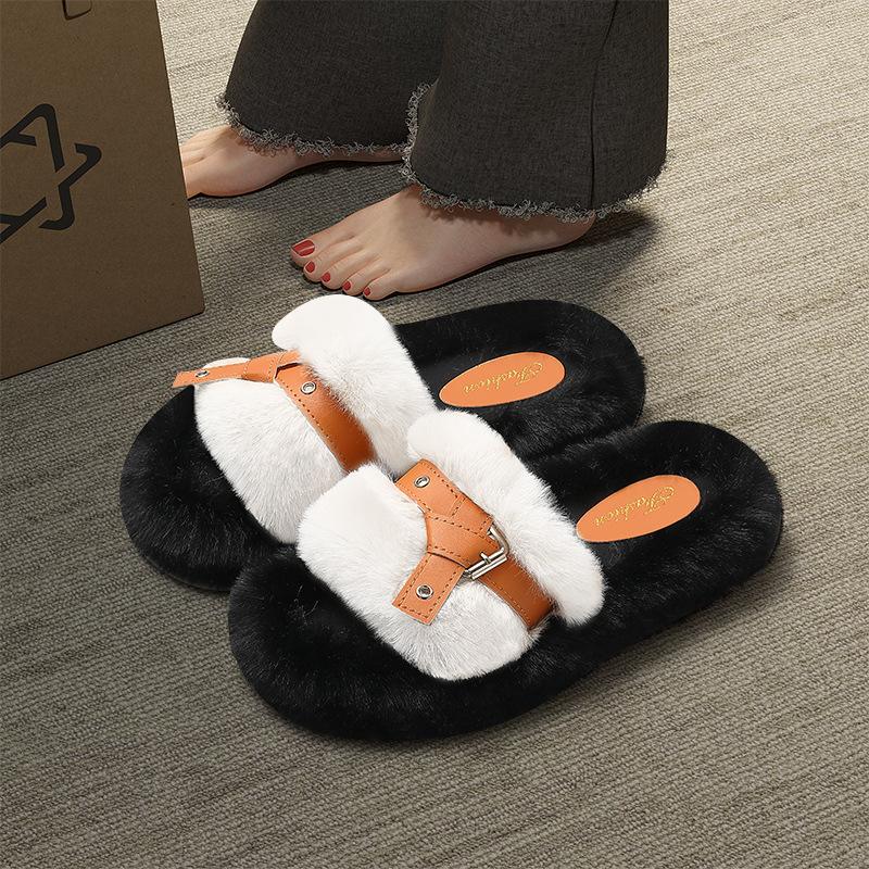 Thick bottom fluffy slippers women's outdoor wear new niche design sense winter home cotton mop non-slip women