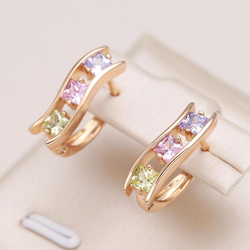 Bright Square Natural Zircon Earrings For Women Girl Trendy  Rose Gold Color Korean Sexy Creative Daily Jewelry