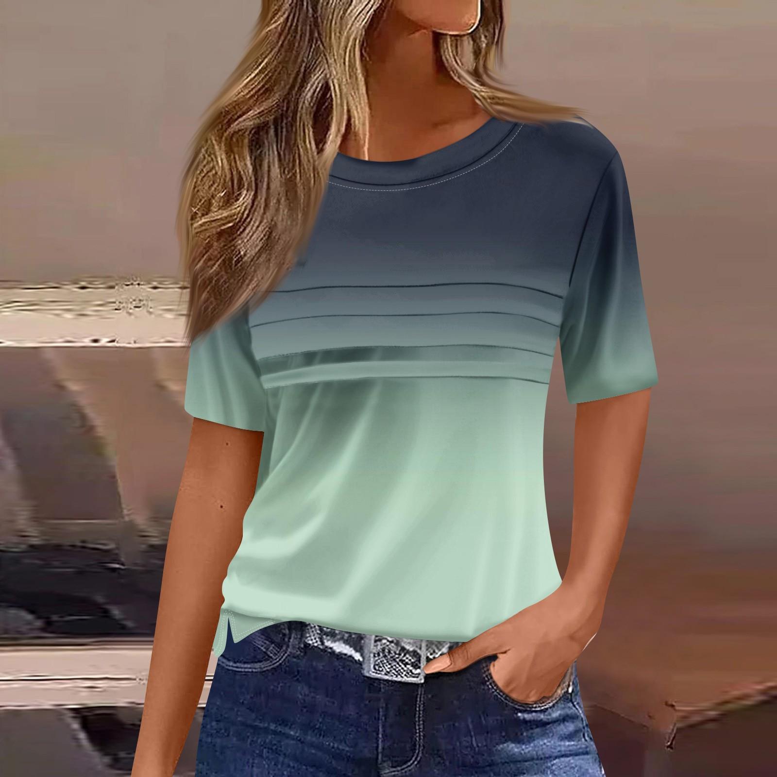 

Летний топ с круглым вырезом и 3D-принтом, плиссированный дизайн, модные и повседневные женские футболки с короткими рукавами S