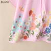 ZANZEA Women Casual Round Neck Floral Print Summer Short Sleeve Blouse
