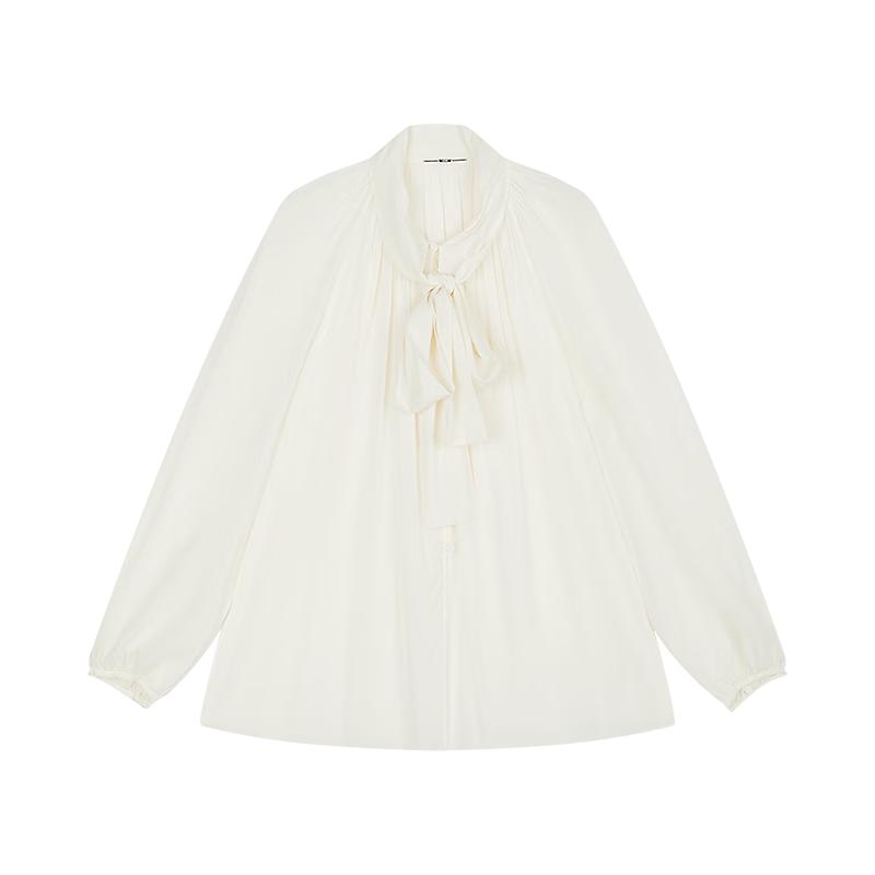 

LESS 2025 Fall H-shaped Tie-neck Loose Long-sleeved Silk Blend Shirt M