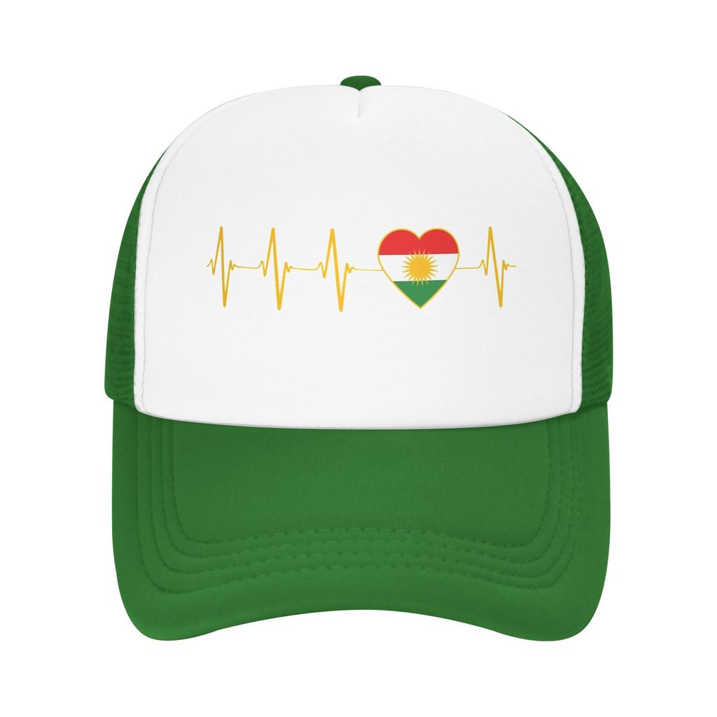 Heartbeat I Love Kurdistan Flag Mesh Baseball Caps Unisex Sport Trucker Worker Cap Hat Adjustable Polyester Fishing Hat Trucker Cap