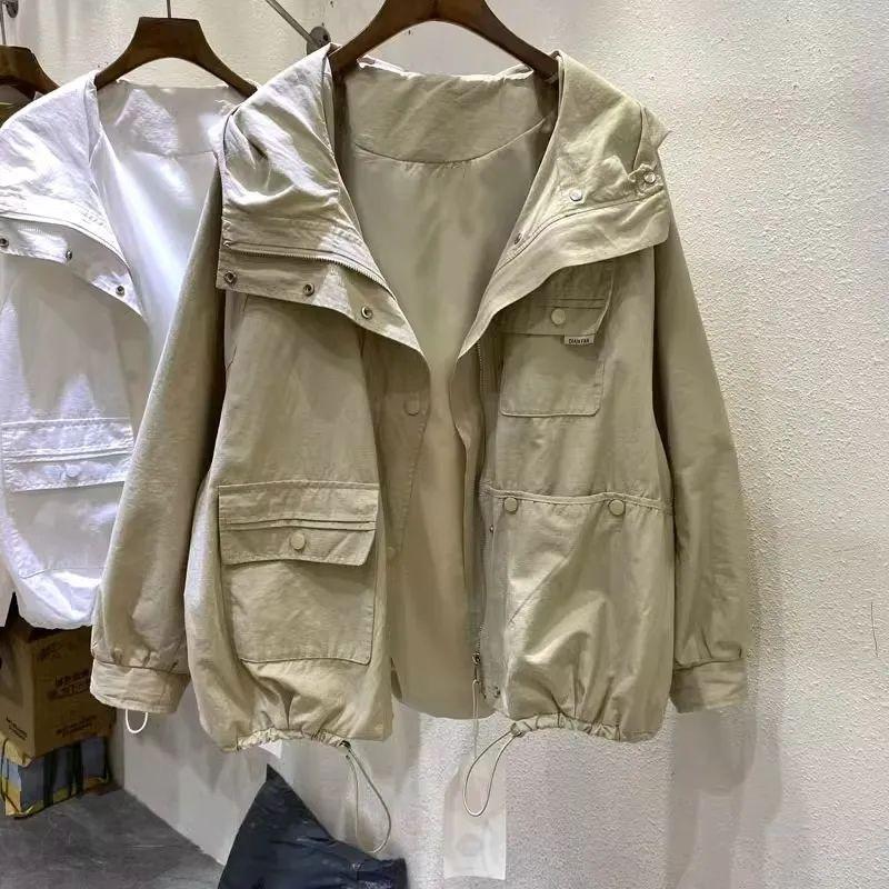 Chaqueta de Otoño para Mujer a la Moda con Capucha Abrigo con Cremallera Chic Ropa de Trabajo Cortavientos de Moda