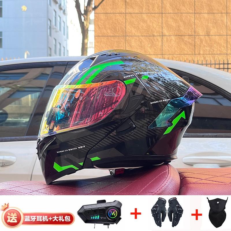 Full Face Motorcycle Helmet With Dual Visor Winter Warm Lining Bluetooth Slot Scooter Riders Men Women All Season