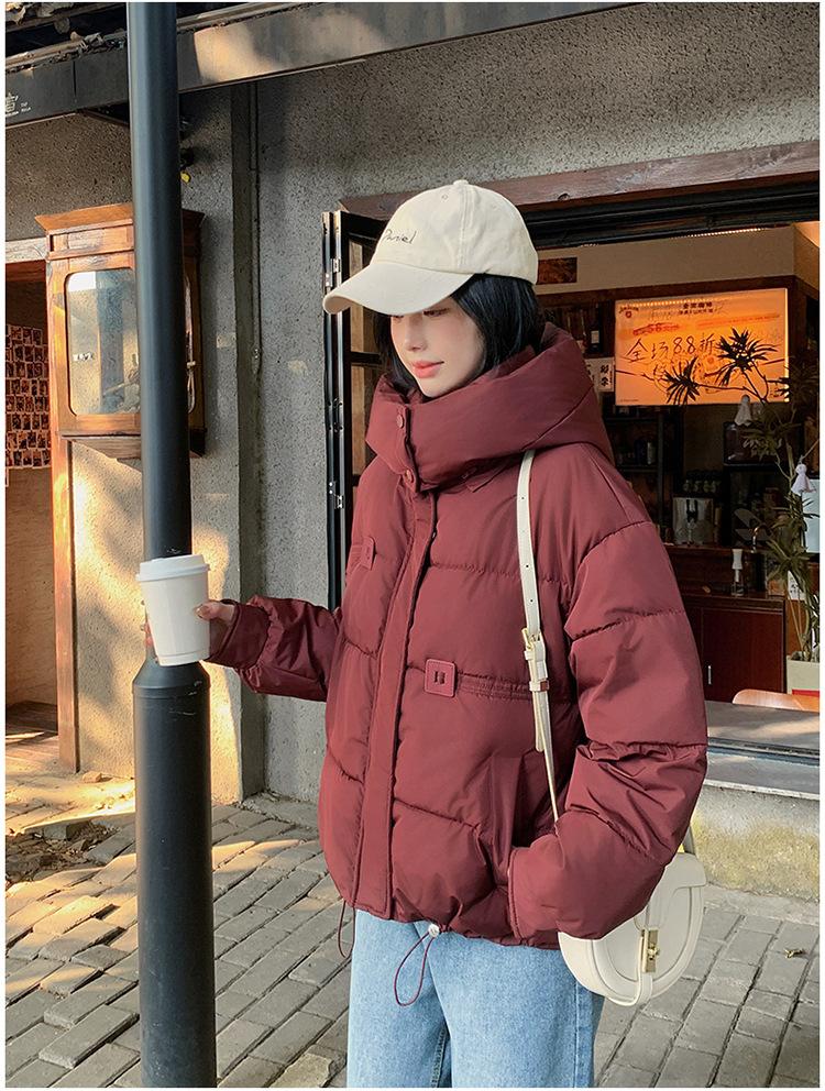 Women's Autumn and Winter Coat Hooded Short Solid Color Loose Thickened Windproof Women's Jacket
