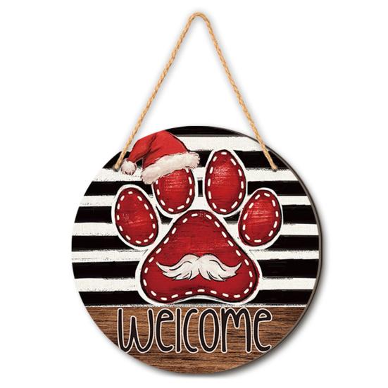 Wooden Door Sign Christmas Welcome Sign, Animal Round Hanging Decor, Cute Wall Art Farmhouse Ornament for Window Garden Holiday Decor Plaque