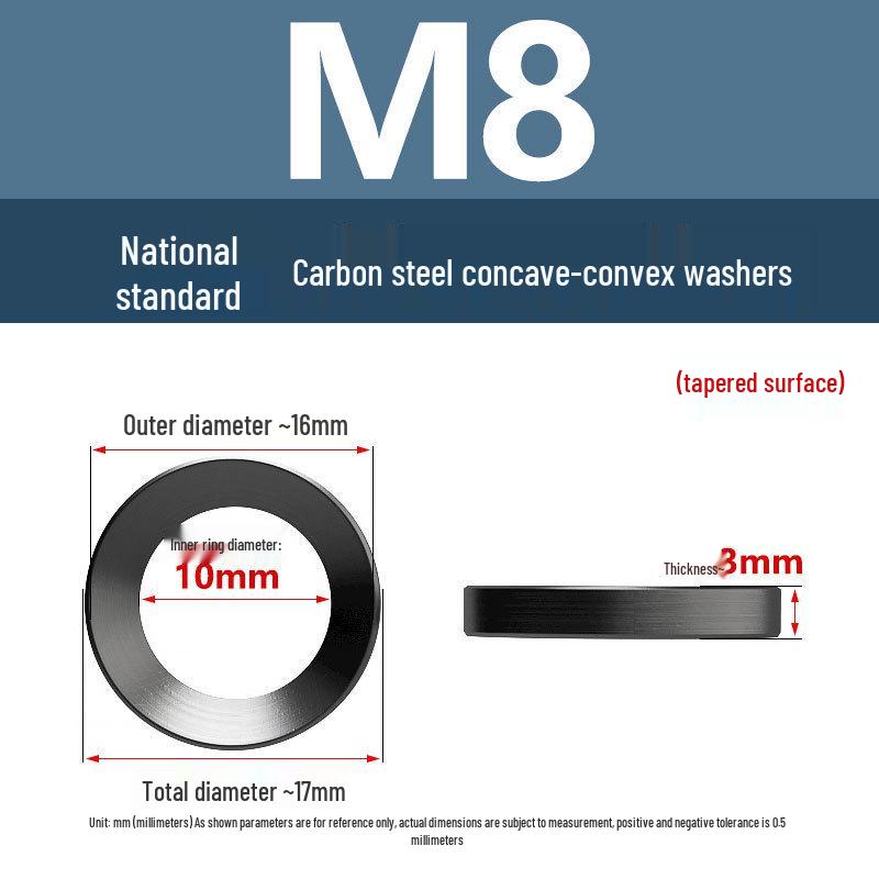 Yigu Blackened Carbon Steel Concave-Convex Washers M6-M24, Tapered Conical Bowl-Shaped Screw Washers M8-M10
