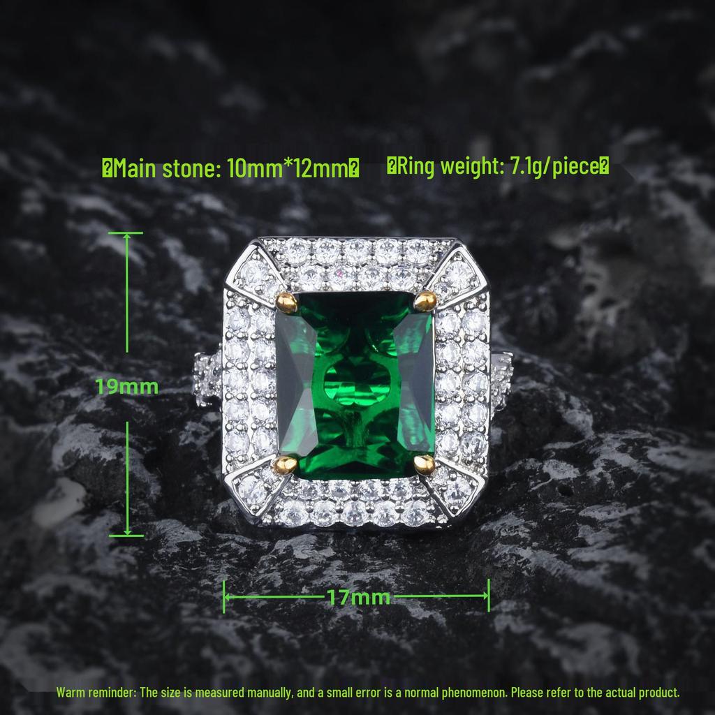 Pierścionek z symulowanym szmaragdem i zielonym diamentem w szlifie princess w dwukolorowym złotym ustawieniu