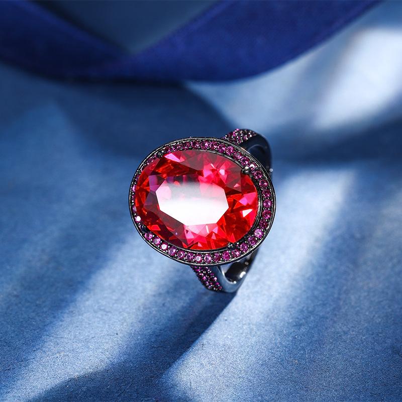 Jewelry Copper Bottom Gold-Plated Simulation Red Corundum Black Gold Personalized Set 13 * 18-12 * 16