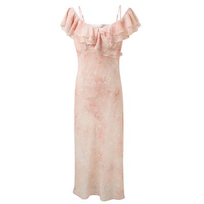 Sancai Floral Ruffle A-Line Slip Maxi Dress