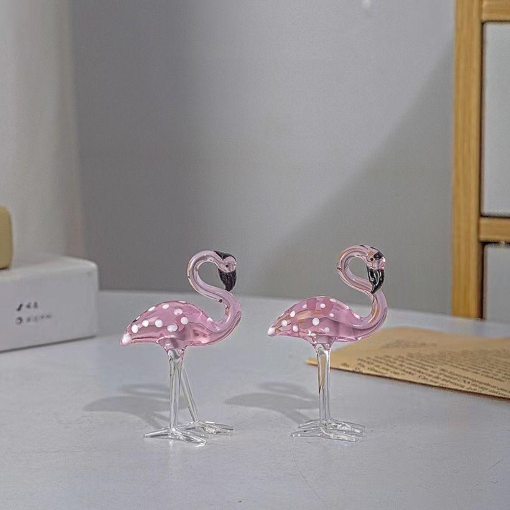 Handmade Art Glass Flamingo Figurines Cute Animal Sculpture Simulated Pink Flamingo Wedding Decor