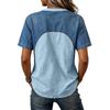 Top da Donna Scollo a V Manica Corta Patchwork di Denim Vestibilità Larga T-shirt Casual Dettaglio Bottoni Camicetta Estiva