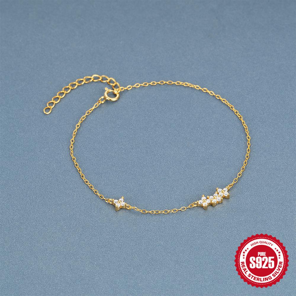 Gold S925 Sterling Silver Simple Wind Diamond Petals Four Petals Daily Matching Women'S Bracelet