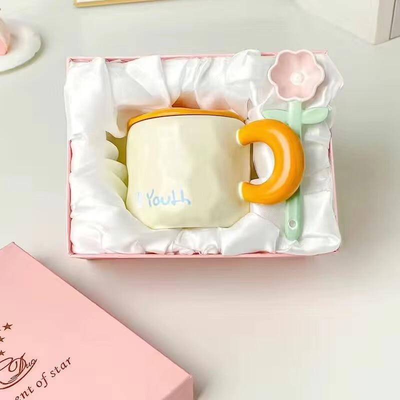 Cute Ceramic Coffee Mug with Lid & Spoon