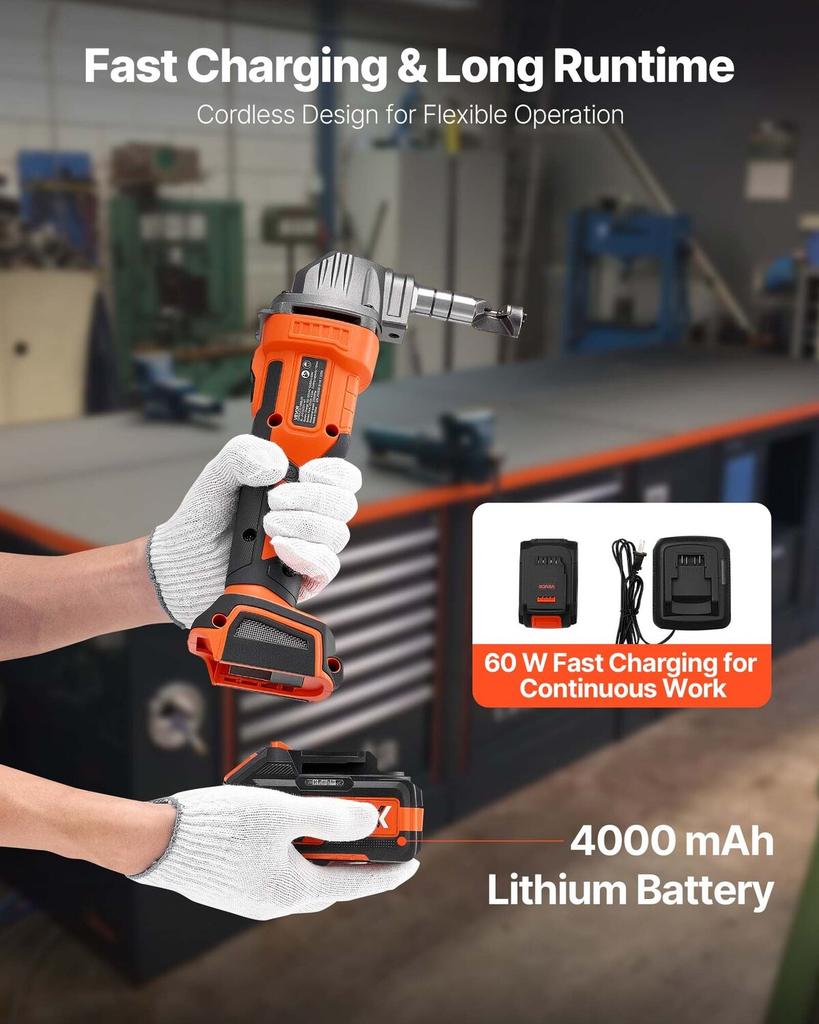 Cordless Metal Nibbler, with 20 V 4000 mAh Battery, 2200 RPM Efficient Brushless Motor, Electric Nibbler Metal Cutter with Plastic Carrying Case for