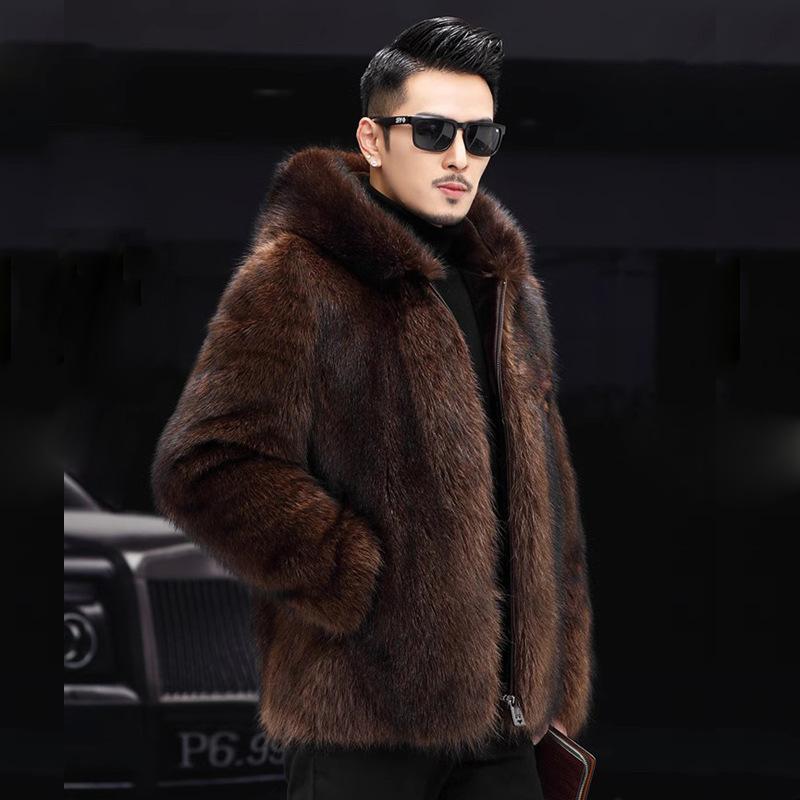 Men's Fur Coat Imitation Mink Coat Men's Short Hooded Casual Fashion Trend Winter Mink Fur Jacket