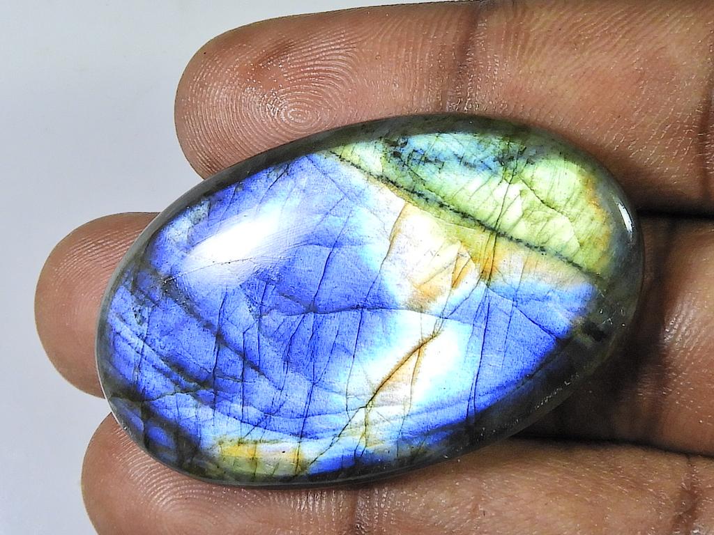 92 Cts. Labradorit natural, cabușon oval multifoc, piatră prețioasă liberă 27X46X7MM SK-1113