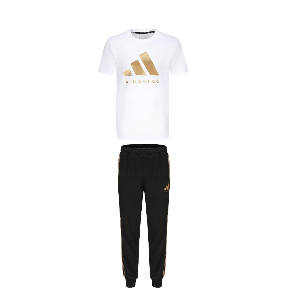 

Adidas Taekwondo Round Neck Pullover Simple Short Sleeve T-Shirt Striped Fashion Long Pants Casual Sports Suit Unisex Suit ADICLTS24TK-WG+TR30P1T-BG M