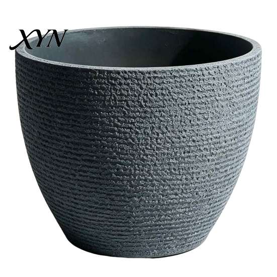 Simple Decorative Garden Ornament Large Tall Resin Planter, Thickened Faux Stone Plant Pot with Embossed Small Succulent Texture, Modern Flower