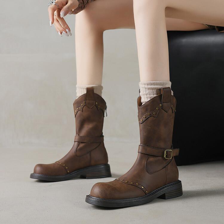 

Модные женские ботинки из спилка на осень-зиму, модные ботинки с заклепками и круглым носком для женщин, короткие женские ботинки, женские ботинки на низком каблуке в западном стиле 40