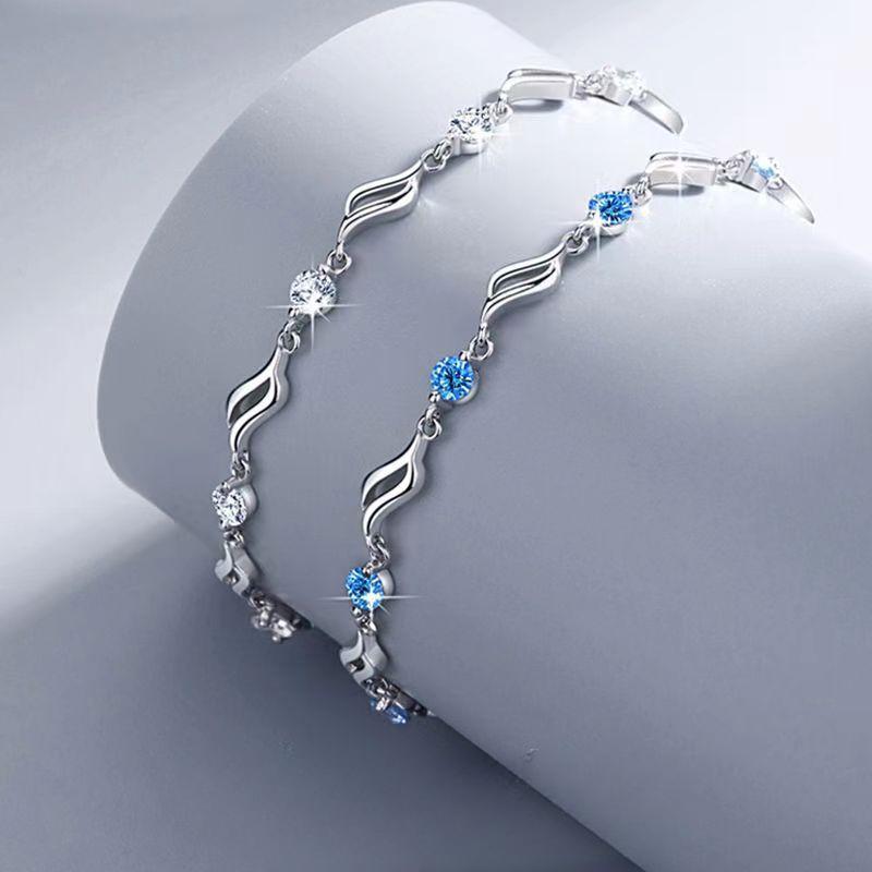 Pulseras Retro de Plata de Ley 925 con Cristales Azules Para Mujeres Diseñador Coreano Huecas Ajustables Joyería de Lujo para Fiesta Regalo