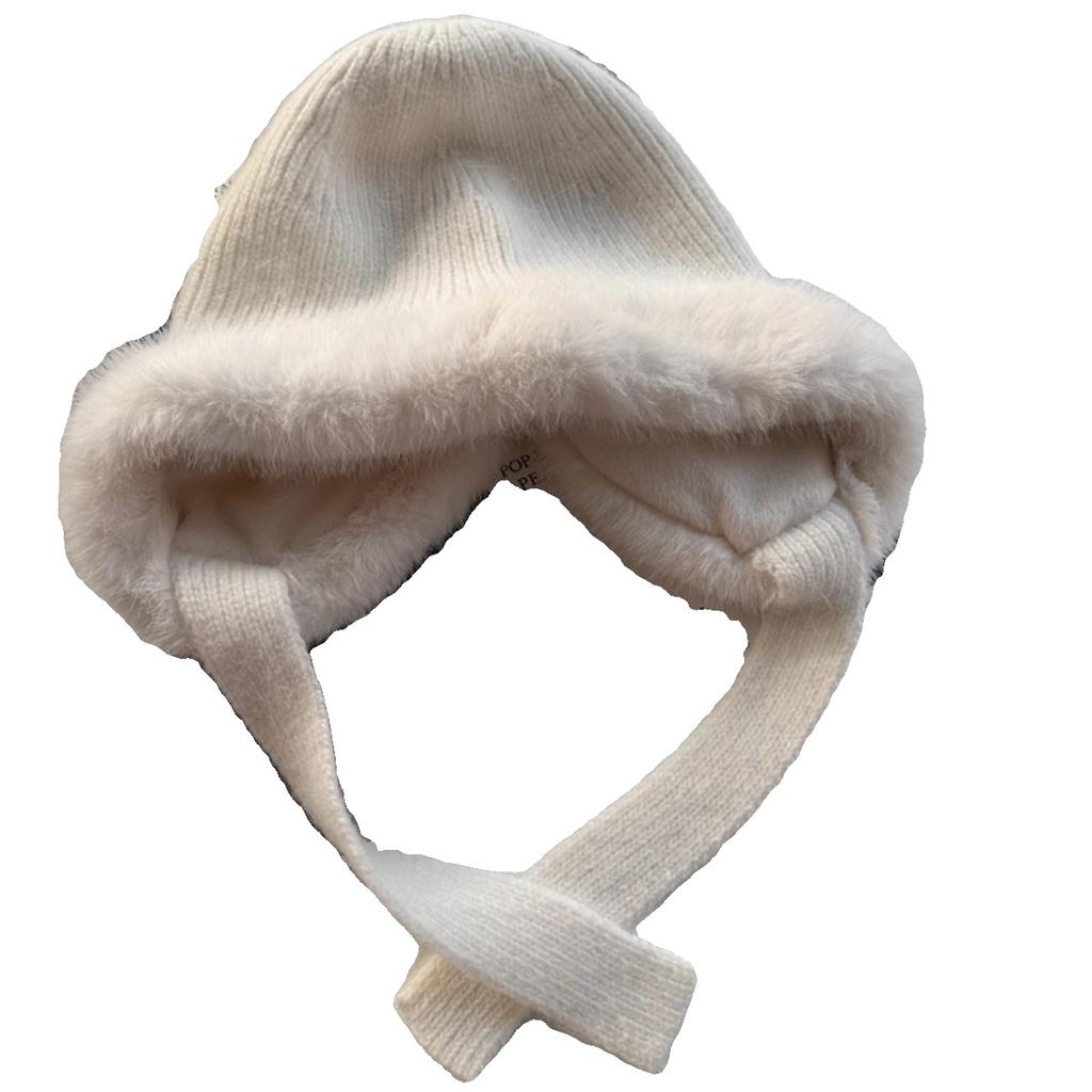 Rabbit plush knitted ear protection hat parent child winter cycling hat plus velvet windproof and cold resistant warm woolen hat cold hat winter
