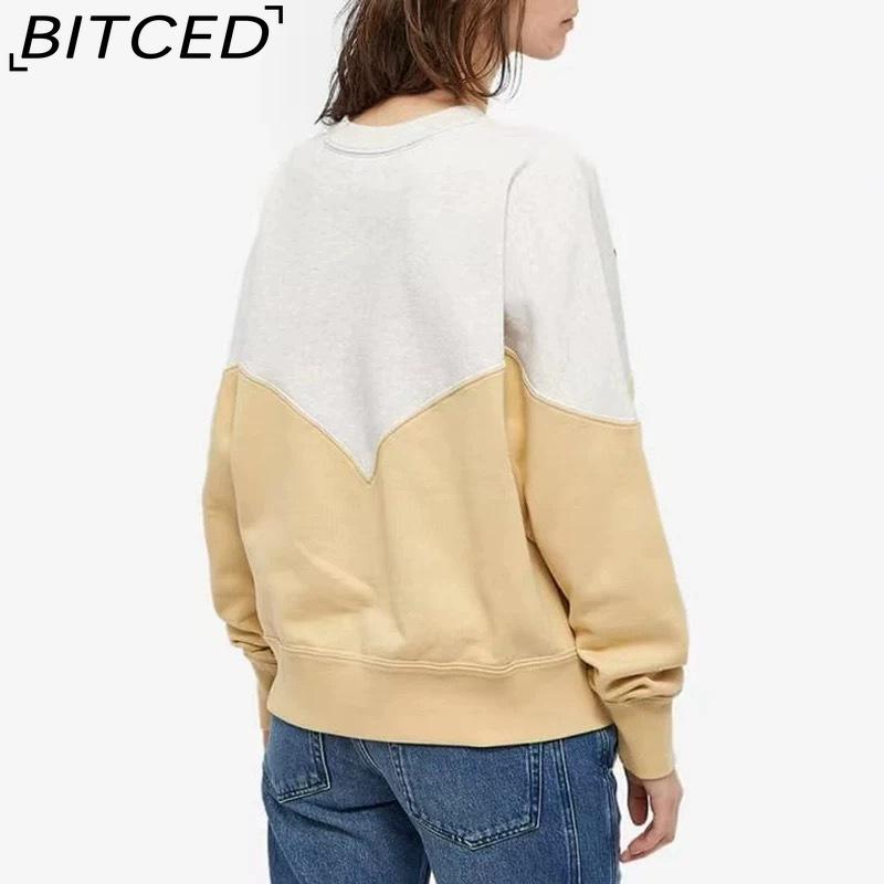 BITCED Women's Winter Colour-Blocked Fleece-Lined O-Neck Sweatshirt