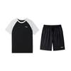 Color Block Round Neck Pullover Short Sleeve T-Shirt Vintage Fashion Comfortable Versatile Shorts Casual Sports Set ATSU783-1+AKSV843-1