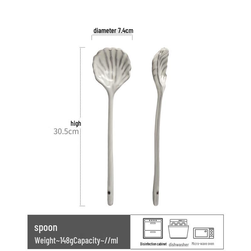 Embossed Ceramic Scallop Long-Handled Spoon