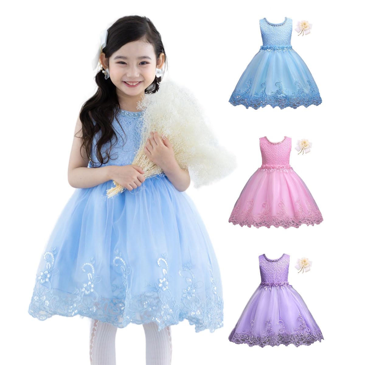 

Eikuru Dress with Corsage Perfect for Piano and Parties Children s Set, Recitals, Competitions, Weddings, (JP, Height 140cm, Blue) синий