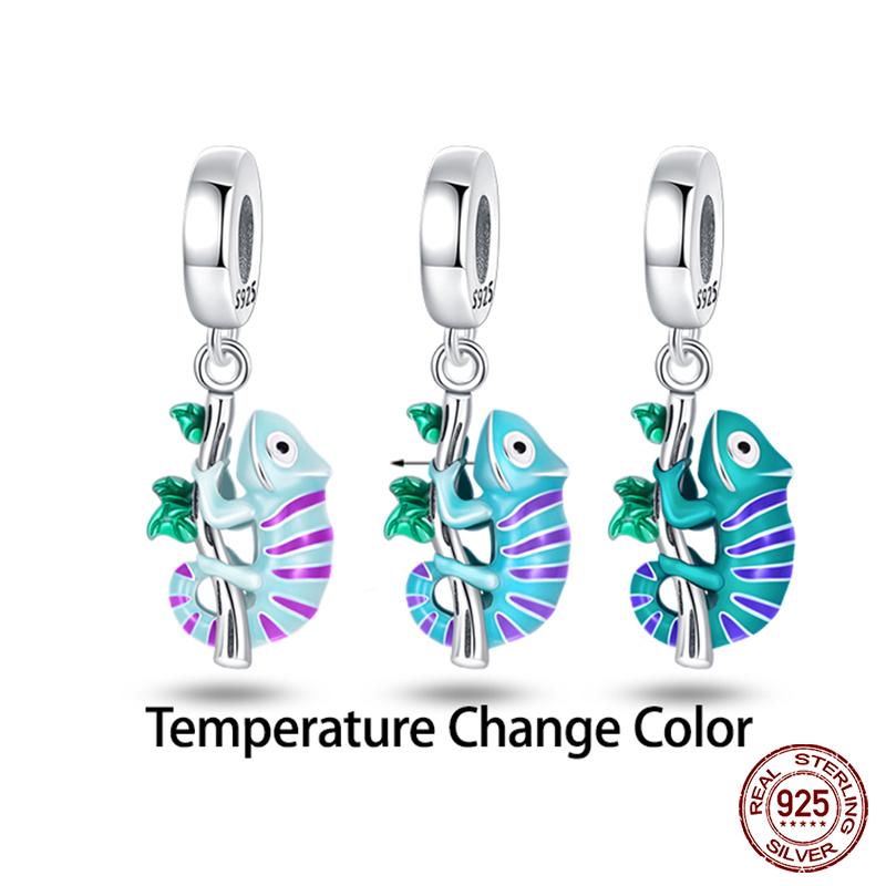 Original 925 Prata Esterlina Cor Mágica Camaleão Luminoso Série Charme Contas Adequado Ajuste Pulseira DIY Jóias Presentes