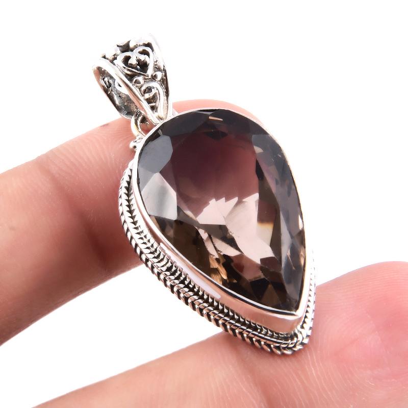 Natural Smoky Quartz Gemstone 925 Solid Sterling Silver Gift Pendant 1.6" L3O51