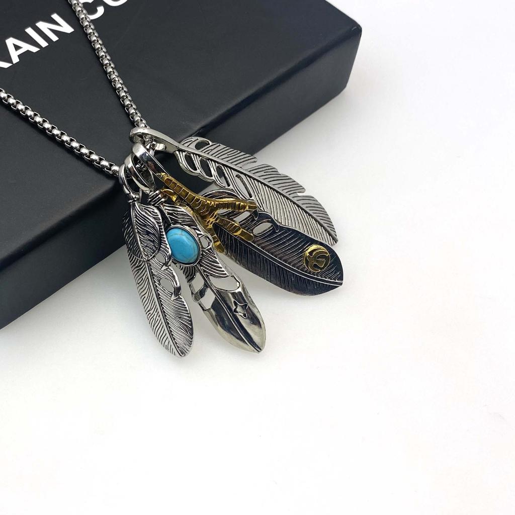 Takahashi Feather Pendant Men'S Trendy Necklace Retro Leaf Long Sweater Chain Women'S Pendant Accessories