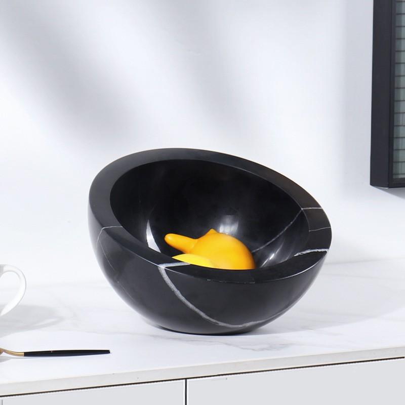 Natural Marble Fruit Bowl Living Room Table Decor Elegant Round Serving Tray In White Grey Black Vein Stone
