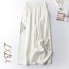 Summer Ladies Cotton Linen Casual Pants Retro Ethnic Wind Embroidered Wide-legged Pants Thin Nine-point Pants