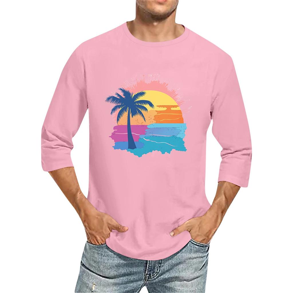 Jednobarevné pánské tričko s kulatým výstřihem a tříčtvrtečním rukávem