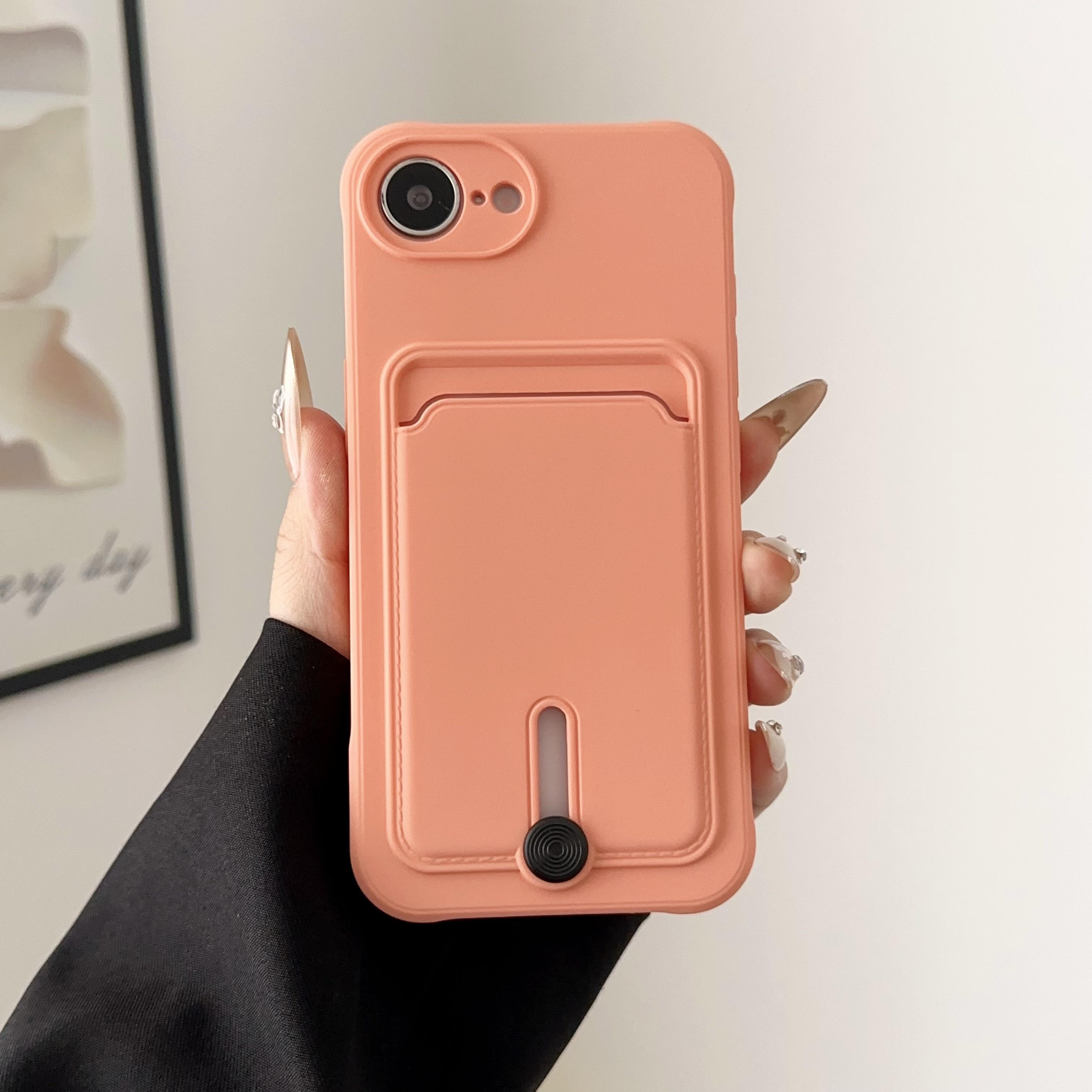 

Чехол-кошелек с держателем для карт и слотом для iPhone 16E 16plus 16 pro max, ударопрочный, мягкий, матовый, силиконовый, однотонный, задняя крышка for iphone 16E розовый