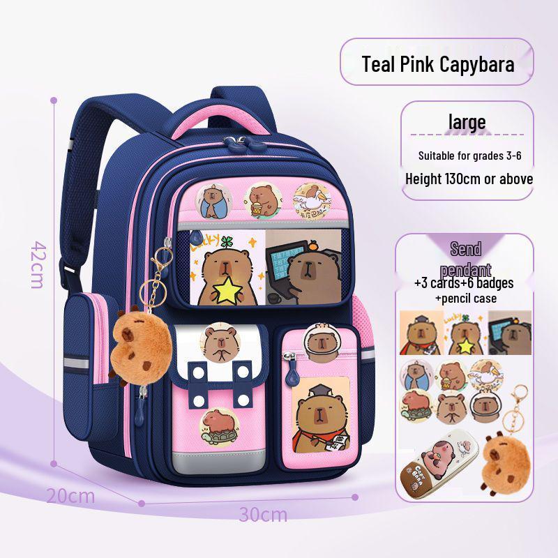 Kids' Lightweight Backpack with Spine Protection for Grades 1-6, Large Capacity, Ideal for Boys and Girls