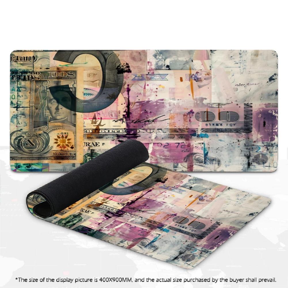 XXL Gaming Mouse Pad 100 Dollar Bill Gold Crypto Stock Neon Abstract Cash Print Anti Slip Rubber Desk Mat For Trader Gamers