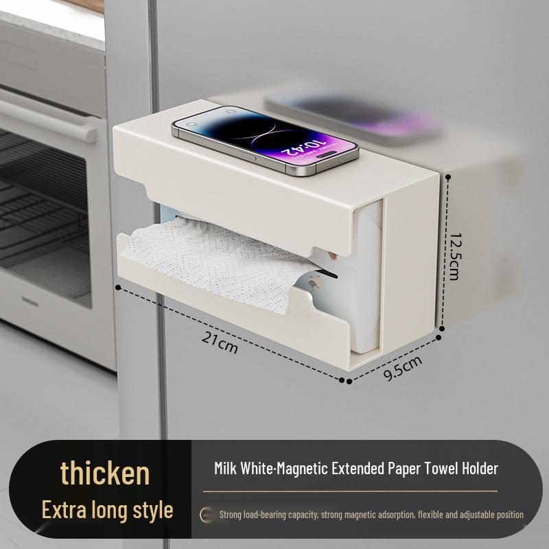 Magnetische Aan de Muur te Bevestigen Keuken Tissuebox en Opbergrek: Zonder boren, Multifunctionele Keukenrolhouder.