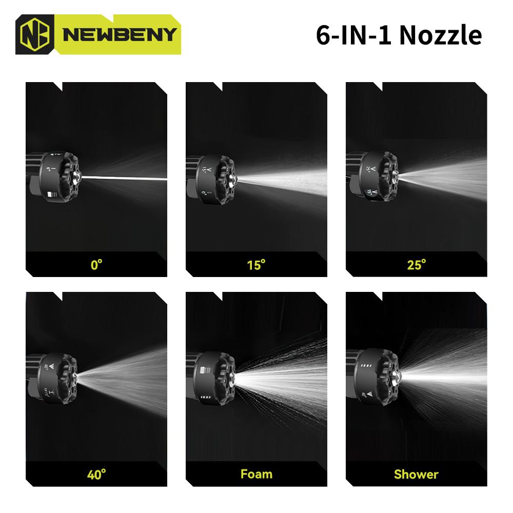 NEWBENY 200Bar 6 IN 1 Brushless Electric Car Washer Cordless Efficient Garden Cleaning Power Tools For  18V-21V Battery