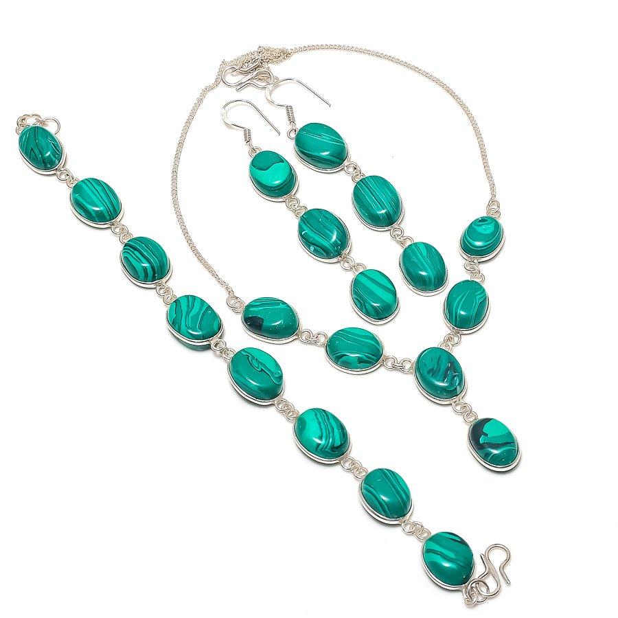 Natural Malachite Gemstone 925 Sterling Silver Jewelry Necklace 18" Q4W06