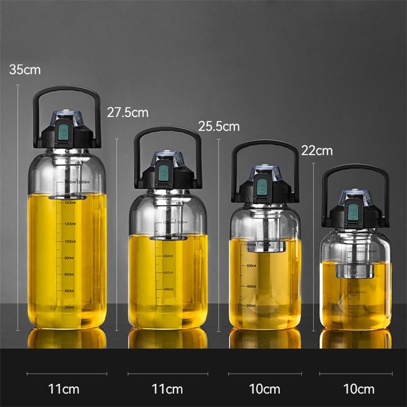 Large Capacity 800ml-2000ml Glass Water Bottles With Tea Strainer Travel Portable Tea Infuser Bottle For Sport Camping Drinkware