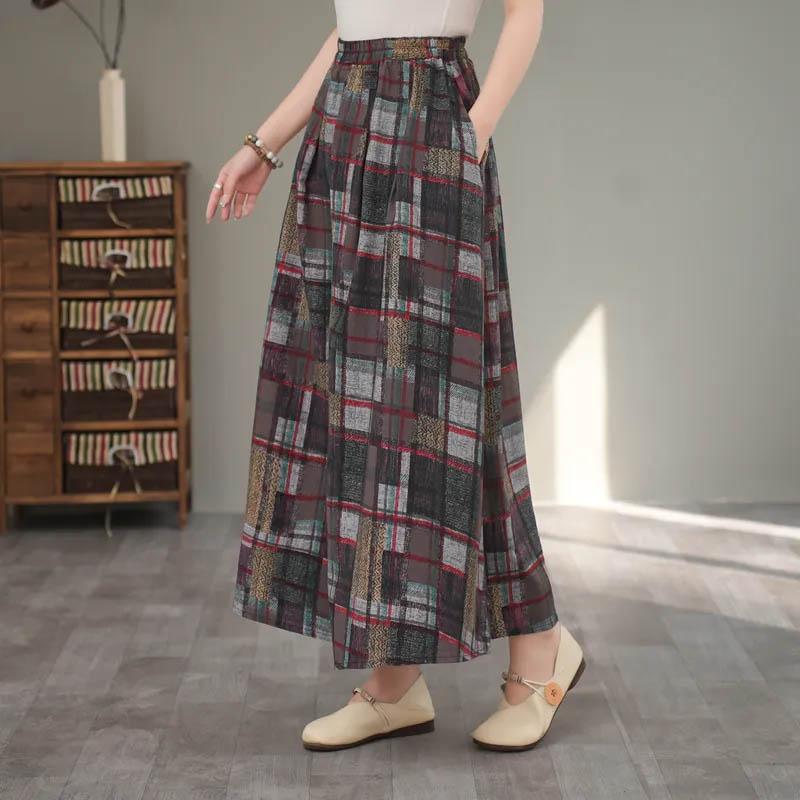 Skirt for Women Casual Vintage Floral Elastic High Waist Long Loose Trousers Stretchy Slim Skirt