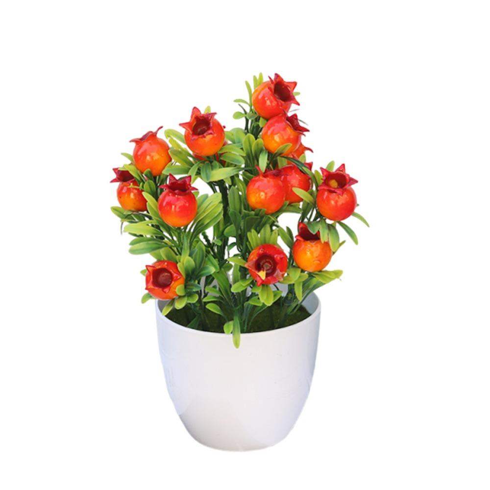 Multicolor Artificial Fruits Bonsai White Flowerpot Orange Peach Strawberry Fruit Tree Potted Pomegranate Lemon Photo Props