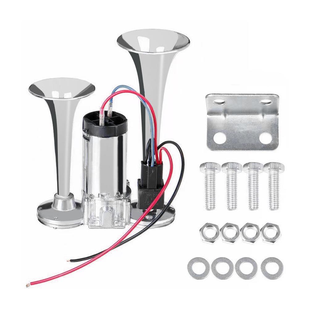 Dual Trumpet Air Horn with Air Compressor Car Electric Horn Waterproof Double Tube Electric Horn for SUV Trucks Pickup Lorries