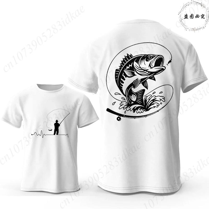T-shirt per Amanti della Pesca da Uomo Cuore da Pescatore Stampa Pesce Persico Grafiche Magliette Casual a Manica Corta Abbigliamento Maschile Oversize