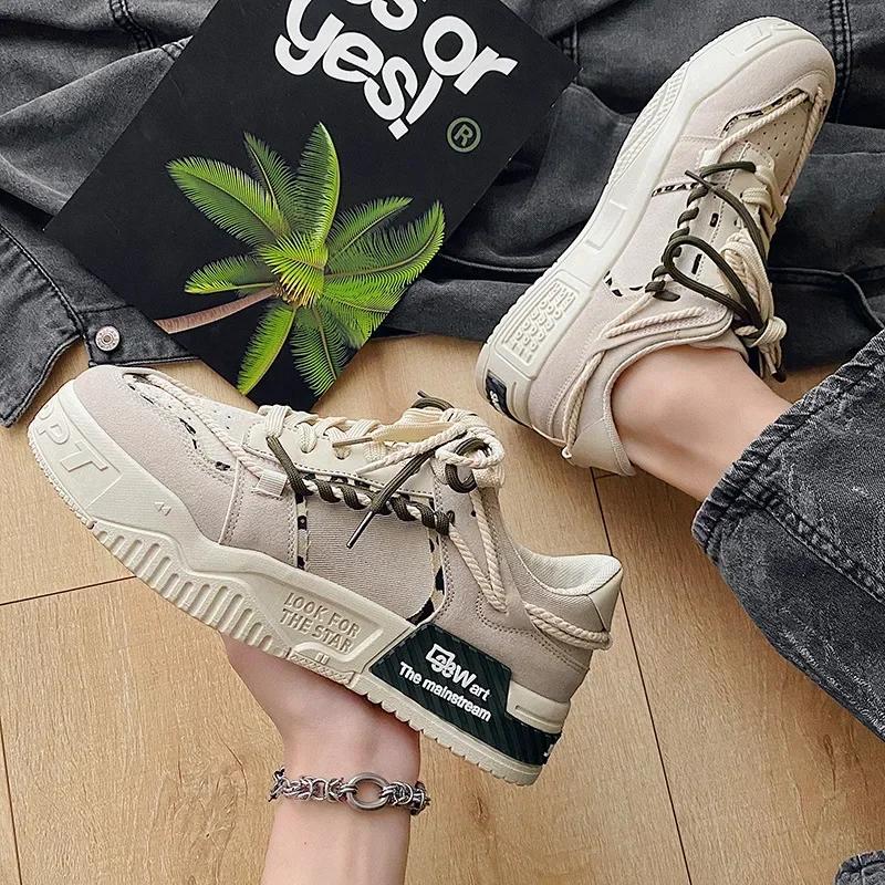 fashion Sneakers Mens Shoes Designer Men Casual Shoes Trend Two-tone Lace Up Platform Student Shoes Male Vulcanized Zapatillas De Hombre