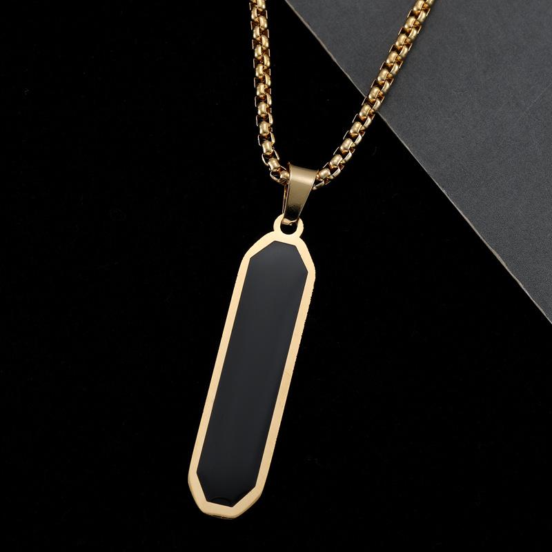 

Минималистичное геометрическое ожерелье из титановой стали с длинной подвеской-планкой из черной эмали