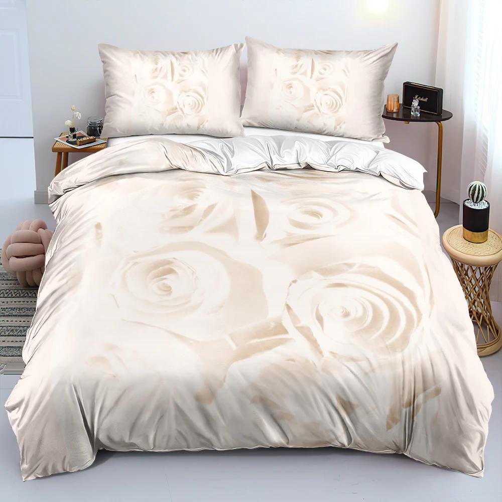 3D Floral Beding Set Rose Sureal Scene Concept Artwork Soft Duvet Cover King Quen Sized Dimensions Colorful Flowers Gren Soft Warm Comforter Cover